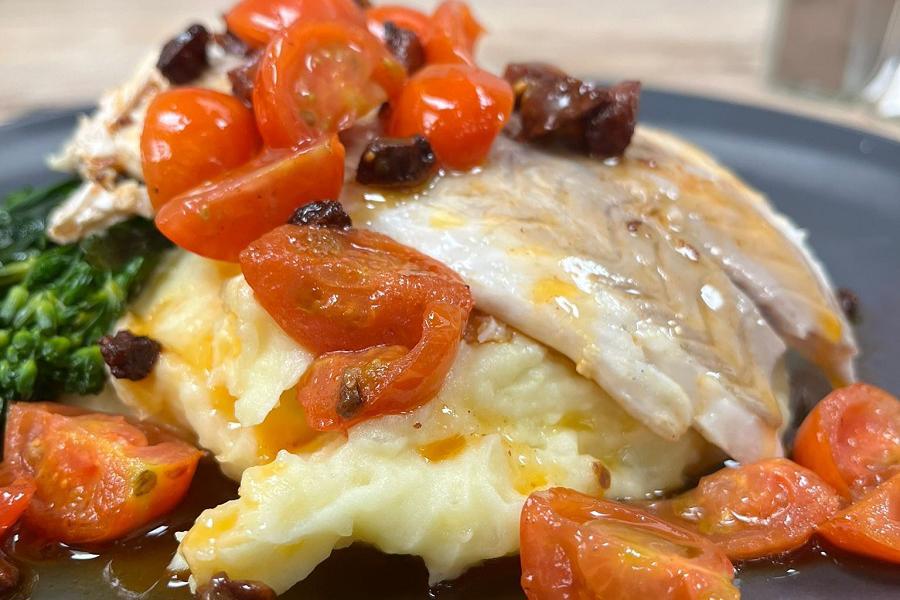 Fresh fish dish at Cwm Farm Shop