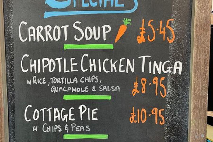 The specials board at Cwm Farm Shop